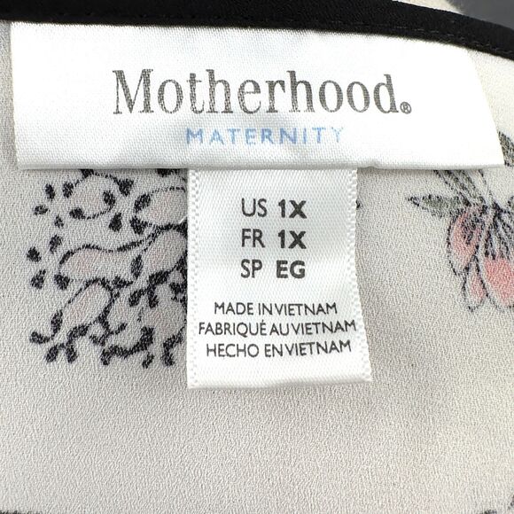 Motherhood Maternity Floral Cold Shoulder Tunic Black Piping Womens Size 1X - Picture 6 of 10